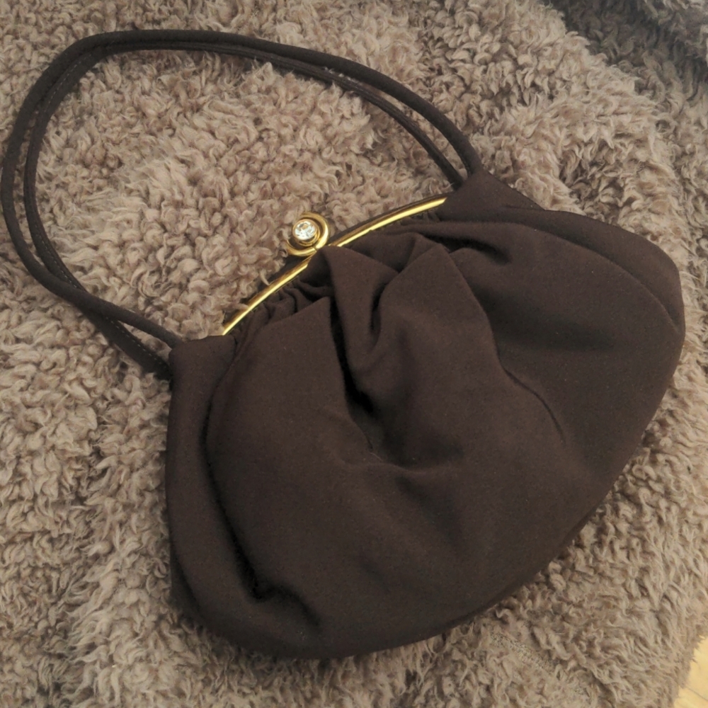 Vintage Chocolate Crepe and Satin Evening Clutch